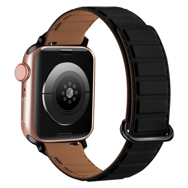 Silicone Strap for Apple Watch Series 10 Ultra 9 8 7 SE 6 5 4 3 2 1 46mm 49mm 45mm 44mm 42mm Magnetic Buckle Watch Band - Black+Brown