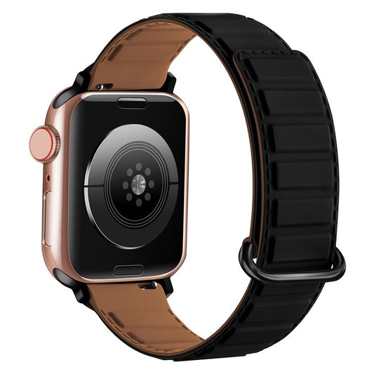 Silicone Strap for Apple Watch Series 10 Ultra 9 8 7 SE 6 5 4 3 2 1 46mm 49mm 45mm 44mm 42mm Magnetic Buckle Watch Band - Black+Brown