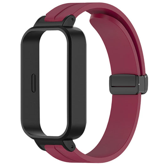 For Xiaomi Smart Band 9 Active  /  Redmi Band 3 Silicone Watch Band Magnetic Folding Buckle Wrist Strap - Wine Red