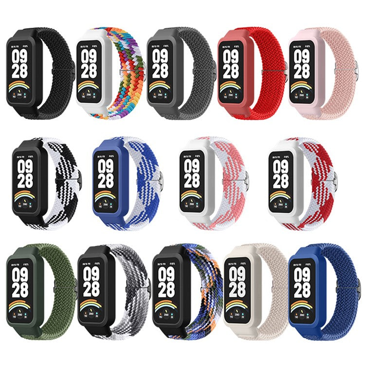 For Xiaomi Smart Band 9 Active / Redmi Band 3 Woven Nylon Strap Snap-On Case Watch Band - Red+White
