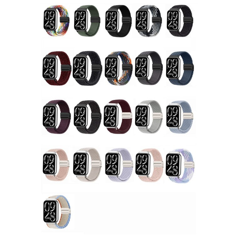 Watch Strap For Xiaomi Smart Band 9 Pro / Band 8 Pro / Redmi Watch 5 / Watch 4 Magnetic Stretchy Nylon Woven Band - Metallic Black + Black Buckle)