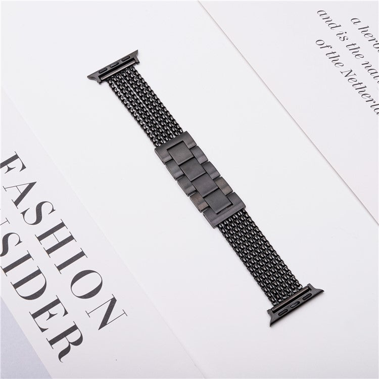 Metal Strap For Apple Watch Series 10 Ultra 9 8 7 SE 6 5 4 3 2 1 46mm 49mm 45mm 44mm 42mm , 6-Link Chain Stainless Steel Watch Band - Black