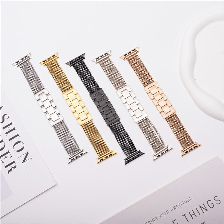 Metal Strap For Apple Watch Series 10 Ultra 9 8 7 SE 6 5 4 3 2 1 46mm 49mm 45mm 44mm 42mm , 6-Link Chain Stainless Steel Watch Band - Black
