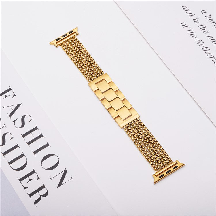 Metal Strap For Apple Watch Series 10 Ultra 9 8 7 SE 6 5 4 3 2 1 46mm 49mm 45mm 44mm 42mm , 6-Link Chain Stainless Steel Watch Band - Gold