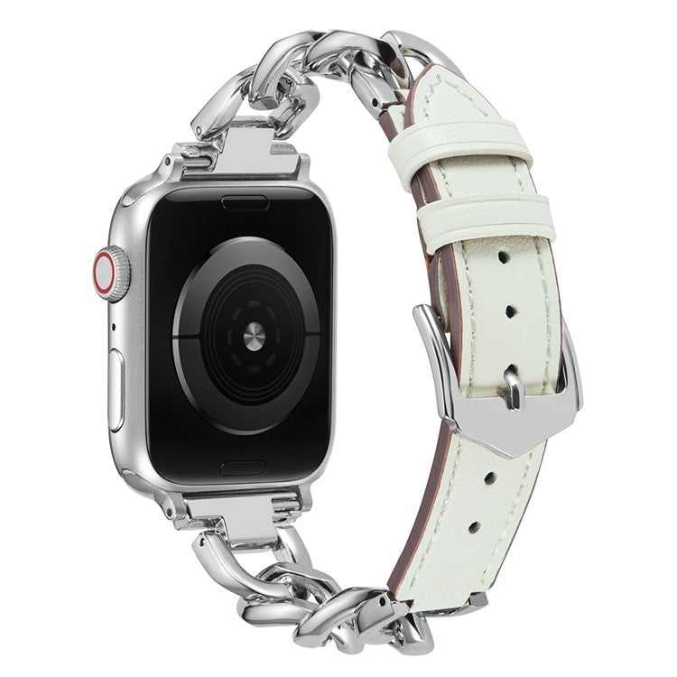 KALEBOL Leather Chain Strap for Apple Watch Series 10 Ultra 9 8 7 SE 6 5 4 3 2 1 46mm 49mm 45mm 44mm 42mm Watch Band - White