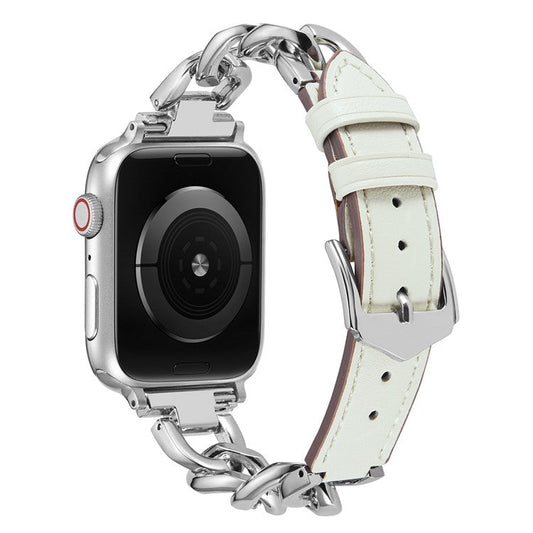 KALEBOL Leather Chain Strap for Apple Watch Series 10 Ultra 9 8 7 SE 6 5 4 3 2 1 46mm 49mm 45mm 44mm 42mm Watch Band - White