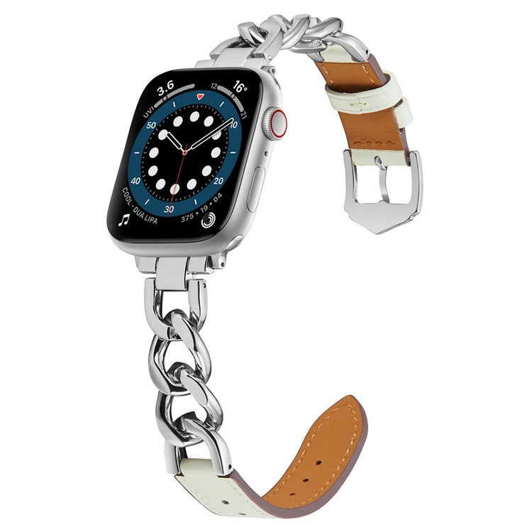 KALEBOL Leather Chain Strap for Apple Watch Series 10 Ultra 9 8 7 SE 6 5 4 3 2 1 46mm 49mm 45mm 44mm 42mm Watch Band - White