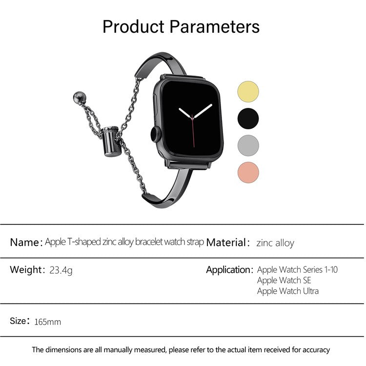 KALEBOL T Shaped Strap for Apple Watch Series 10 9 8 7 SE 6 5 4 3 2 1 42mm 41mm 40mm 38mm Zinc Alloy Watch Band - Gold