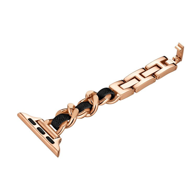 KALEBOL Single Row Beaded Strap for Apple Watch Series 10 9 8 7 SE 6 5 4 3 2 1 42mm 41mm 40mm 38mm Zinc Alloy Watchband - Rose Gold / Black