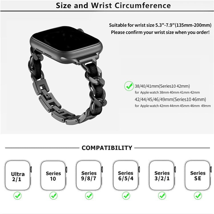 KALEBOL Single Row Beaded Strap for Apple Watch Series 10 9 8 7 SE 6 5 4 3 2 1 42mm 41mm 40mm 38mm Zinc Alloy Watchband - Silver / White