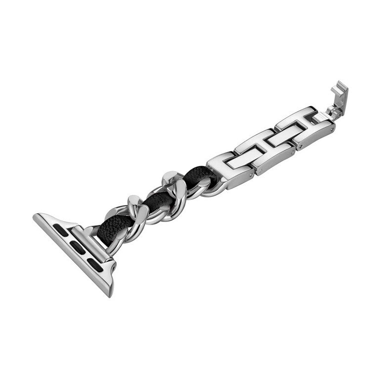 KALEBOL Single Row Beaded Strap for Apple Watch Series 10 9 8 7 SE 6 5 4 3 2 1 42mm 41mm 40mm 38mm Zinc Alloy Watchband - Silver / Black