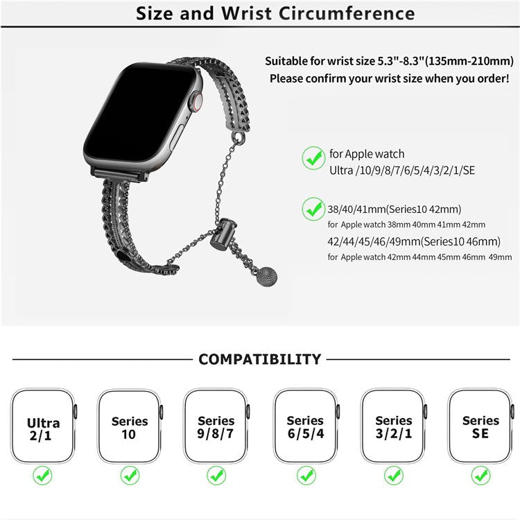 KALEBOL Love Watch Band Bracelet for Apple Watch Series 10 Ultra 9 8 7 SE 6 5 4 3 2 1 46mm 49mm 45mm 44mm 42mm Zircon Zinc Alloy Strap - Gold