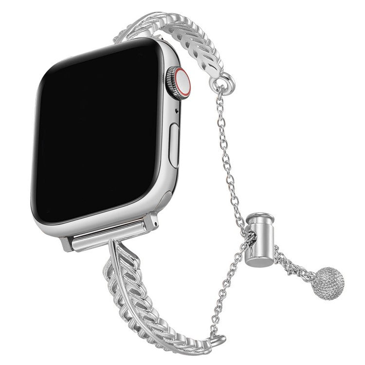 KALEBOL Feather Shape Watch Band for Apple Watch Series 10 9 8 7 SE 6 5 4 3 2 1 42mm 41mm 40mm 38mm Zinc Alloy Wrist Strap - Silver