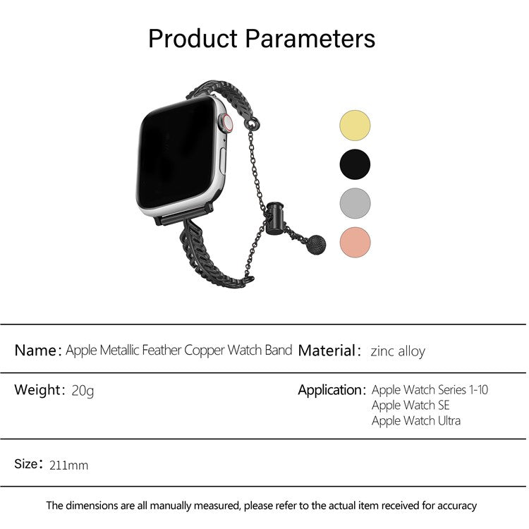 KALEBOL Feather Shape Watch Band for Apple Watch Series 10 9 8 7 SE 6 5 4 3 2 1 42mm 41mm 40mm 38mm Zinc Alloy Wrist Strap - Silver