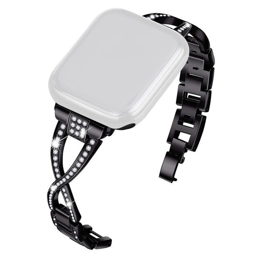 KALEBOL Cross Watch Band for Apple Watch Series 10 Ultra 9 8 7 SE 6 5 4 3 2 1 46mm 49mm 45mm 44mm 42mm Rhinestone Zinc Alloy Wrist Strap - Black