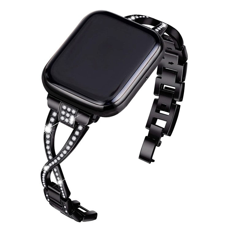 KALEBOL Cross Watch Band for Apple Watch Series 10 Ultra 9 8 7 SE 6 5 4 3 2 1 46mm 49mm 45mm 44mm 42mm Rhinestone Zinc Alloy Wrist Strap - Black