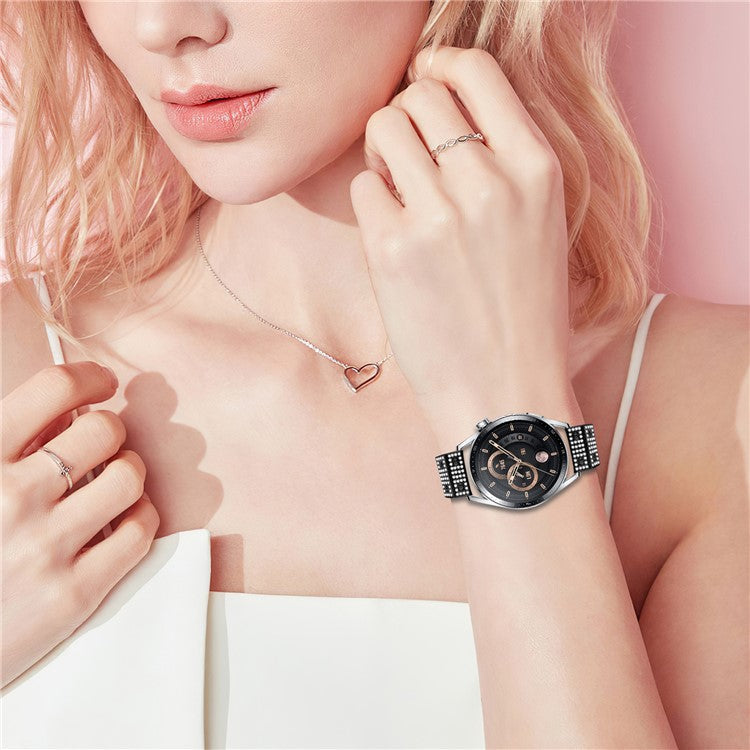 For Huawei Watch GT Runner Watch Band Alloy Metal Rhinestones Decor Strap with Butterfly Clasp - Black