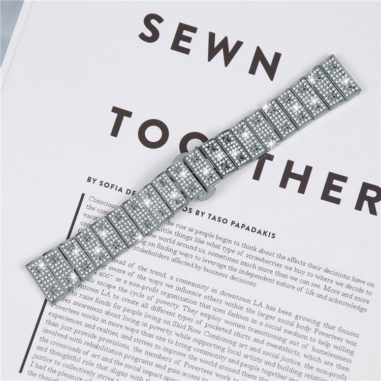 For Huawei Watch GT Watch Band Alloy Metal Rhinestones Decor Strap with Butterfly Clasp - Titanium