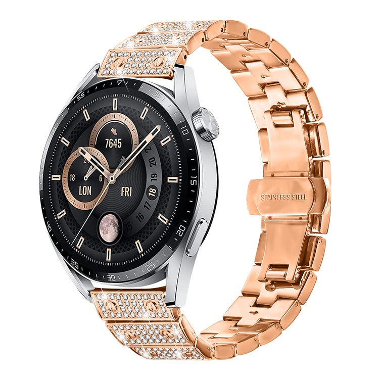 For Huawei Watch GT 2 46mm Watch Band Alloy Metal Rhinestones Decor Strap with Butterfly Clasp - Rose Gold