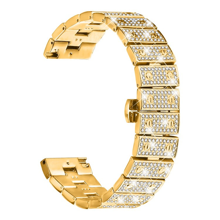 For Honor MagicWatch 2 46mm Watch Band Alloy Metal Rhinestones Decor Strap with Butterfly Clasp - Gold