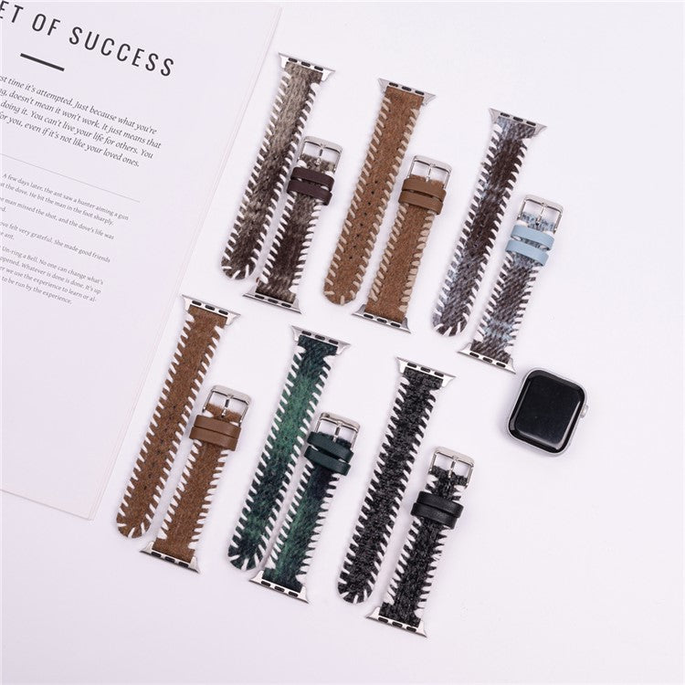 Watch Strap for Apple Watch Series 10 9 8 7 SE 6 5 4 3 2 1 42mm 41mm 40mm 38mm Woolen Fabric Hand-Stitched Band - Beige+Brown
