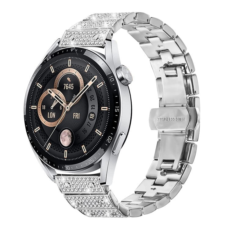 For Xiaomi Watch S1 / S1 Active Band Alloy Metal Rhinestones Decor Watch Strap with Butterfly Clasp - Silver