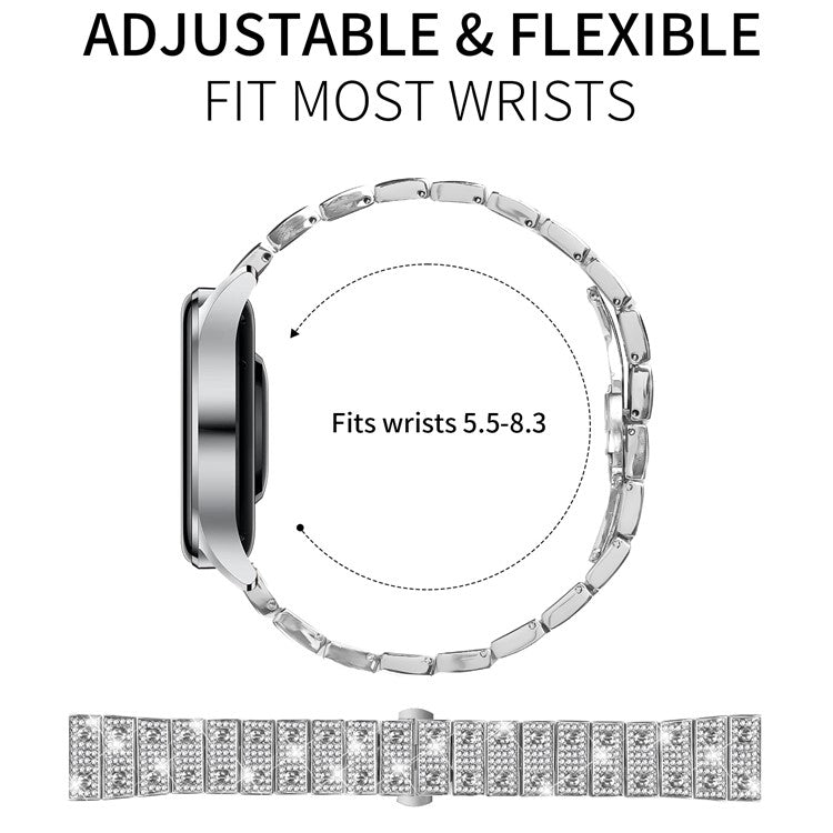 For Xiaomi Watch S1 / S1 Active Band Alloy Metal Rhinestones Decor Watch Strap with Butterfly Clasp - Silver