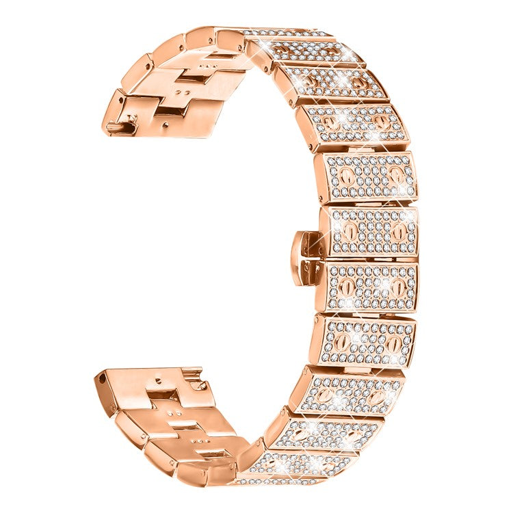 For Imilab KW66 Watch Band Alloy Metal Rhinestones Decor Strap with Butterfly Clasp - Rose Gold
