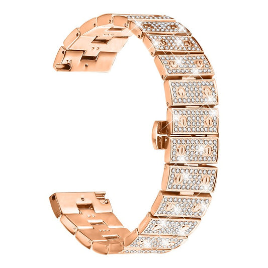 For Imilab KW66 Watch Band Alloy Metal Rhinestones Decor Strap with Butterfly Clasp - Rose Gold