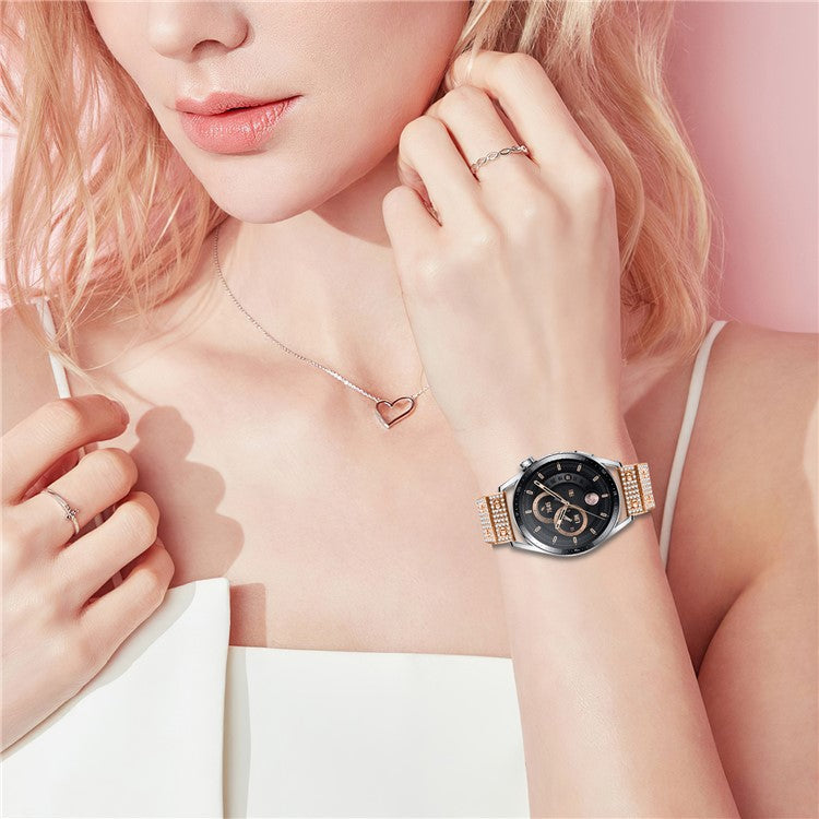 For Imilab KW66 Watch Band Alloy Metal Rhinestones Decor Strap with Butterfly Clasp - Rose Gold