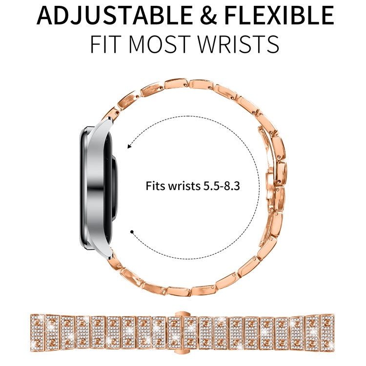 For Imilab KW66 Watch Band Alloy Metal Rhinestones Decor Strap with Butterfly Clasp - Rose Gold
