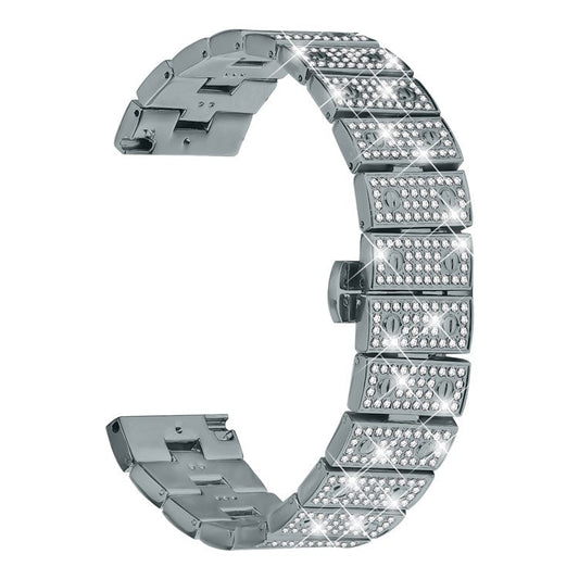 For Garmin Forerunner 265 Watch Band Alloy Metal Rhinestones Decor Strap with Butterfly Clasp - Titanium