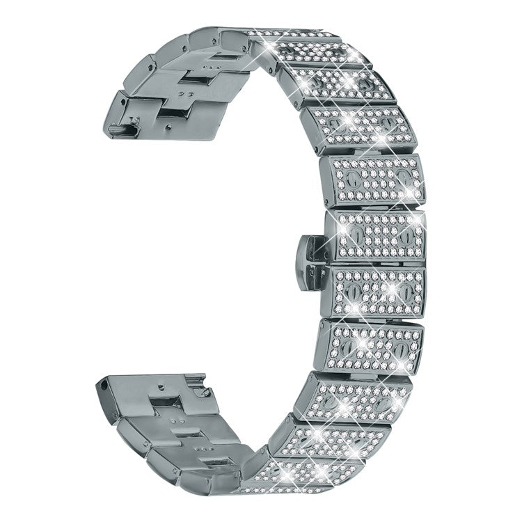 For Garmin Vivoactive 4 Watch Band Alloy Metal Rhinestones Decor Strap with Butterfly Clasp - Titanium
