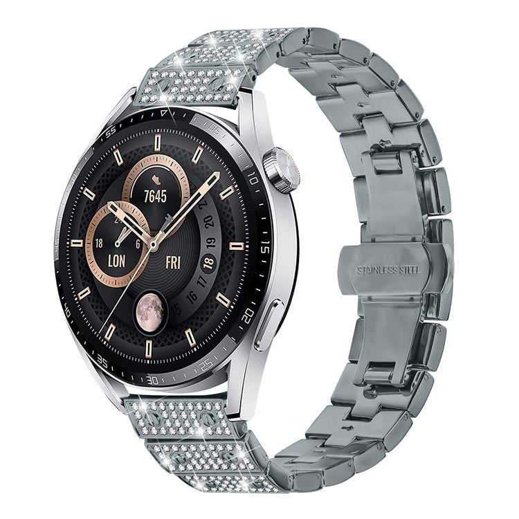 For Garmin Vivoactive 4 Watch Band Alloy Metal Rhinestones Decor Strap with Butterfly Clasp - Titanium