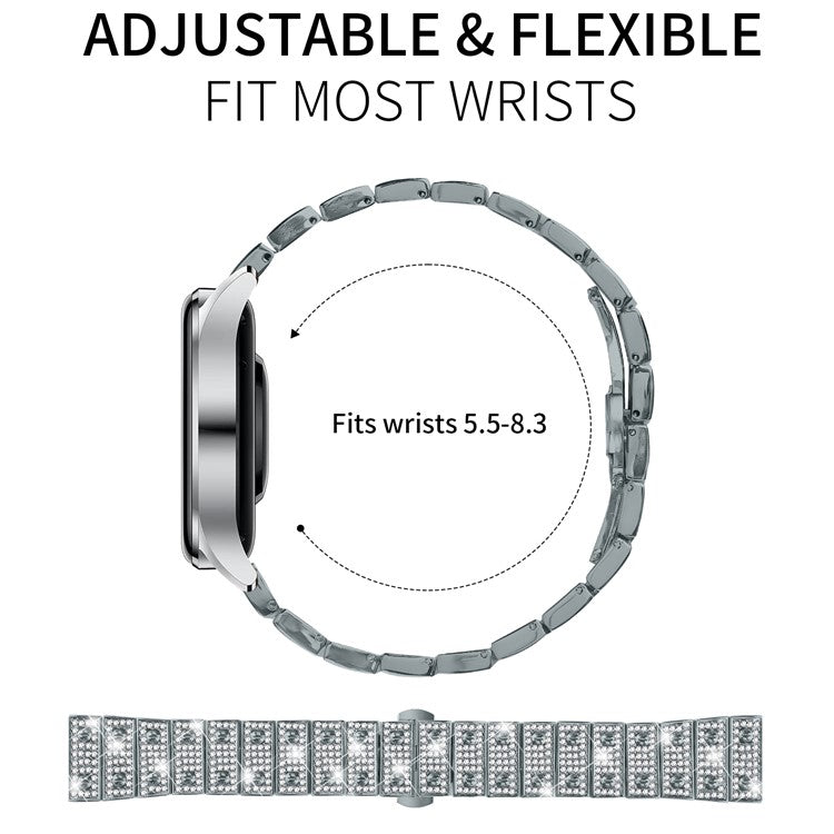 For Garmin Vivoactive 4 Watch Band Alloy Metal Rhinestones Decor Strap with Butterfly Clasp - Titanium