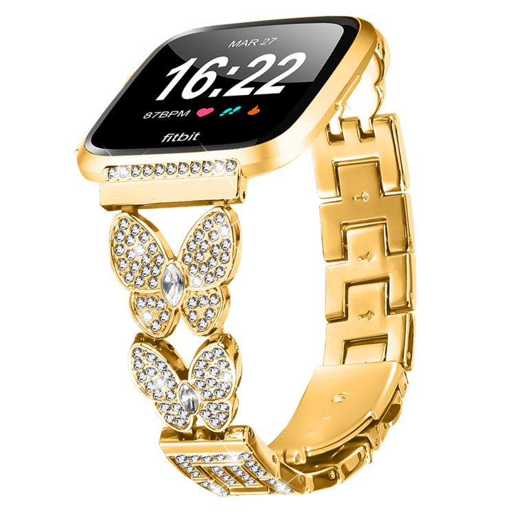 For Fitbit Versa / Versa 2 Watch Band Butterfly Rhinestones Decor Alloy Metal Strap - Gold