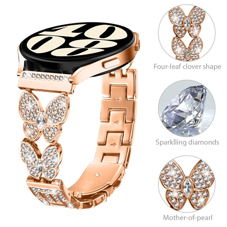 For Samsung Galaxy Watch 46mm Band Butterfly Rhinestones Decor Alloy Metal Watch Strap - Rose Gold