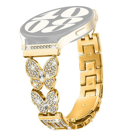 For Huawei Watch GT 2 Pro Band Butterfly Rhinestones Decor Alloy Metal Watch Strap - Gold