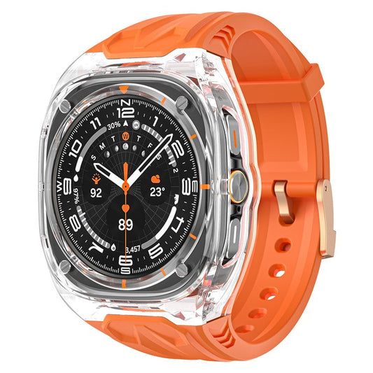 Replacement Strap for Apple Watch Series 10 46mm TPU Watch Band with PC Case - Orange Clear