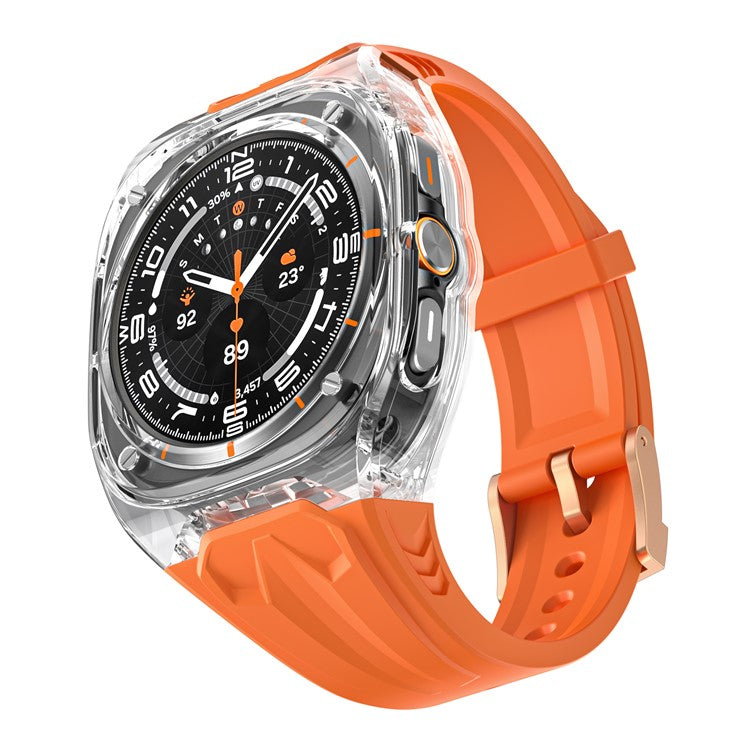 Replacement Strap for Apple Watch Series 10 46mm TPU Watch Band with PC Case - Orange Clear