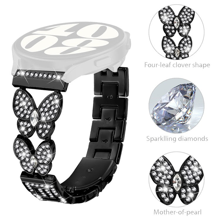 For Huami Amazfit Bip 5 Watch Band Butterfly Rhinestones Decor Alloy Metal Strap - Black