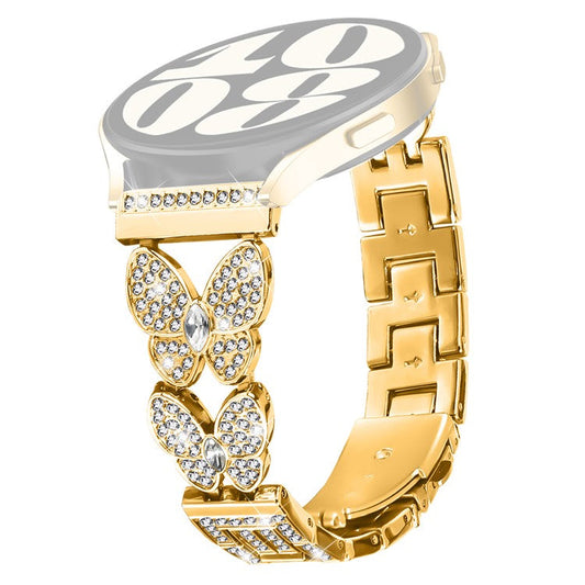 For Huami Amazfit GTR 47mm Metal Band Butterfly Rhinestones Decor Watch Strap - Gold