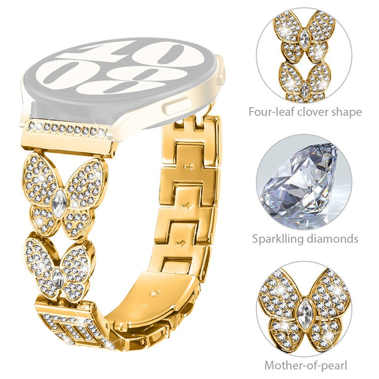 For Huami Amazfit GTR 47mm Metal Band Butterfly Rhinestones Decor Watch Strap - Gold