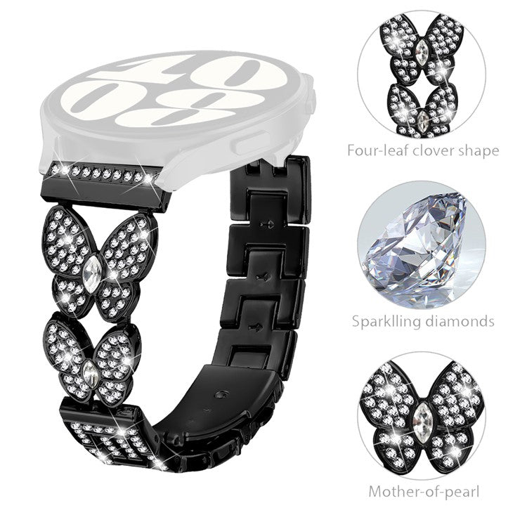 For Haylou RT2 LS10 Metal Band Butterfly Rhinestones Decor Watch Strap - Black