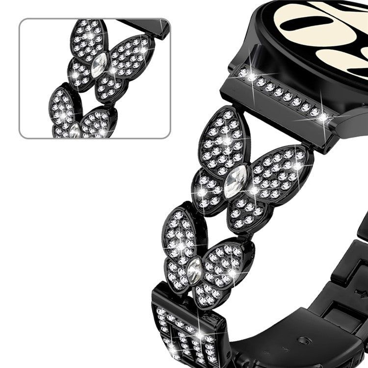For Haylou RT2 LS10 Metal Band Butterfly Rhinestones Decor Watch Strap - Black