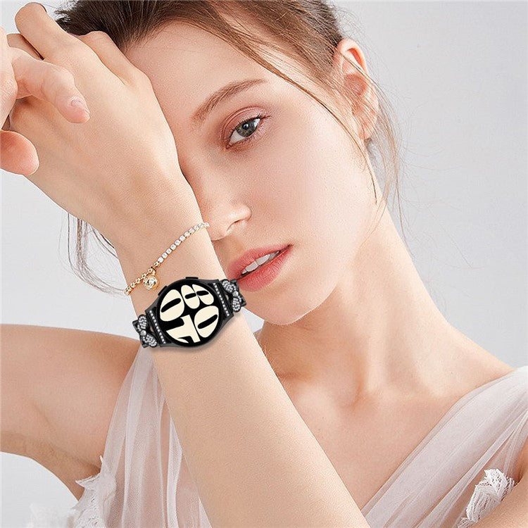 For Haylou RT2 LS10 Metal Band Butterfly Rhinestones Decor Watch Strap - Black