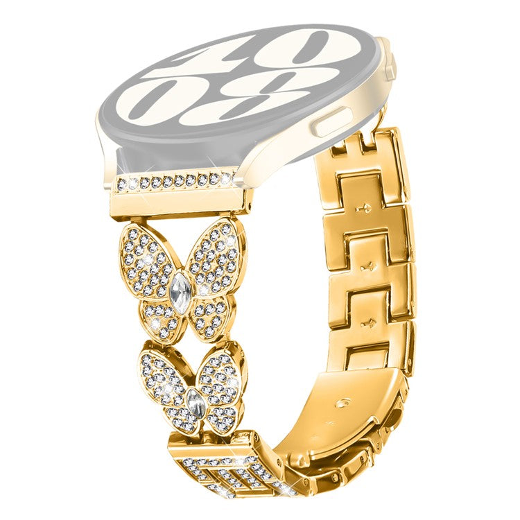 For Yamay SW022 Metal Band Butterfly Rhinestones Decor Watch Strap - Gold