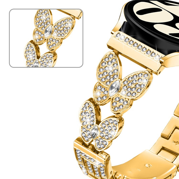 For Yamay SW022 Metal Band Butterfly Rhinestones Decor Watch Strap - Gold