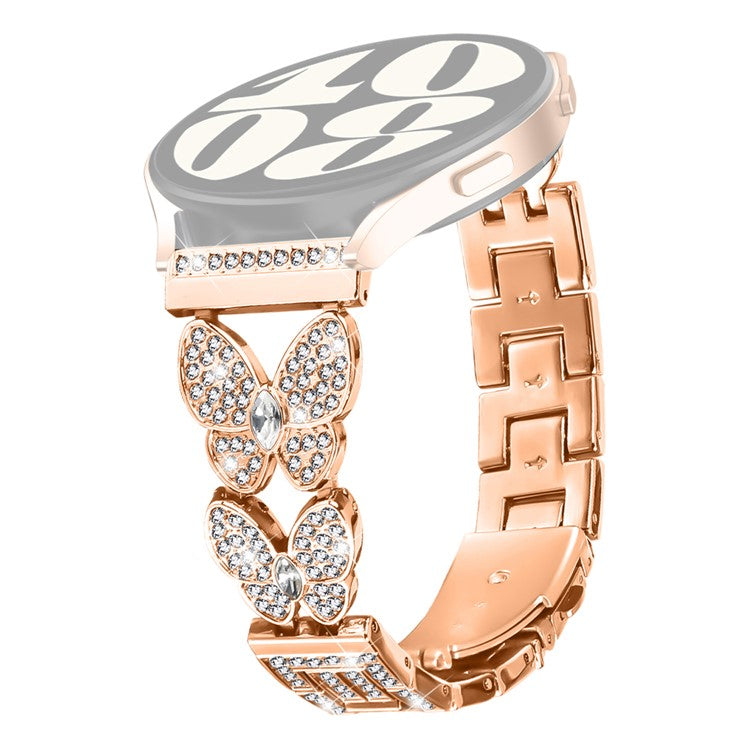 For Garmin Forerunner 265 Music Metal Band Butterfly Rhinestones Decor Watch Strap - Rose Gold