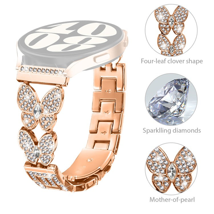 For Garmin Forerunner 265 Music Metal Band Butterfly Rhinestones Decor Watch Strap - Rose Gold